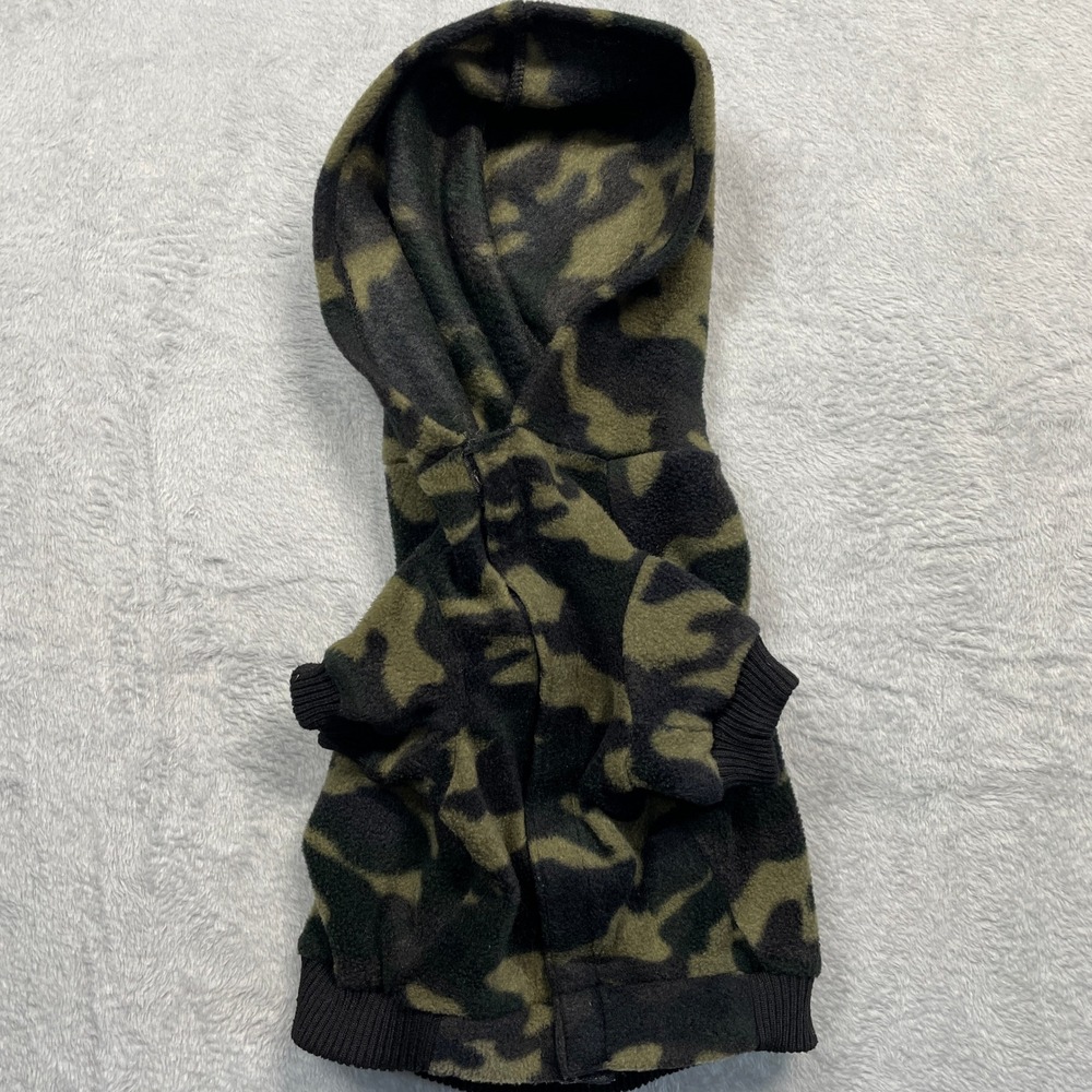 Camouflage Fleece Dog Hoodie‎ Small Green Black Camo Pet Sweater